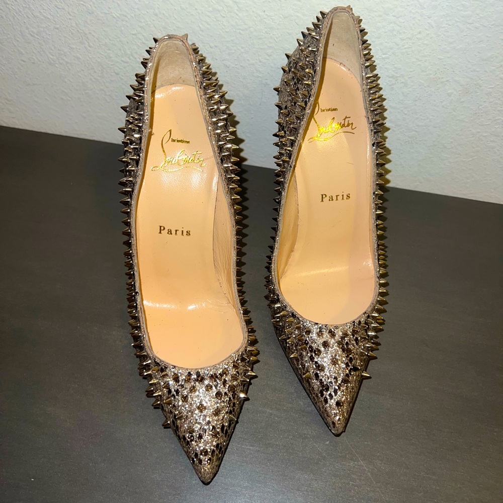 Christian louboutin brand new escarpic silver glitter spikes so kate